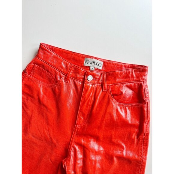 FIORUCCI Yves Orange Cigarette Vinyl High Rise Slim Straight Pants, Size 28 - Picture 5 of 15